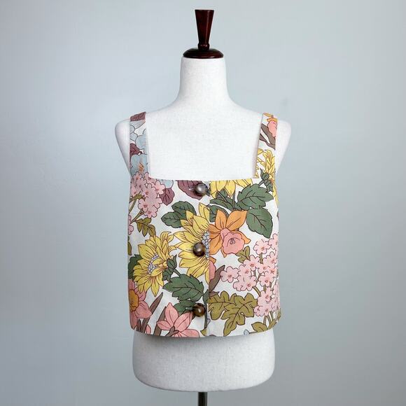 Sezane Thelma Boho 70s Square Neck Sleeveless Linen Crop Top Size 40 - Picture 5 of 11